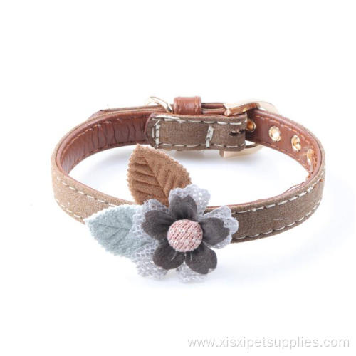 Friendly Solid Cute Leather Pet Dog Flower Collar